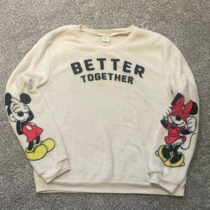 Disney Better Together Mickey Minnie White Fleece Sweatshirt ~ Size Large